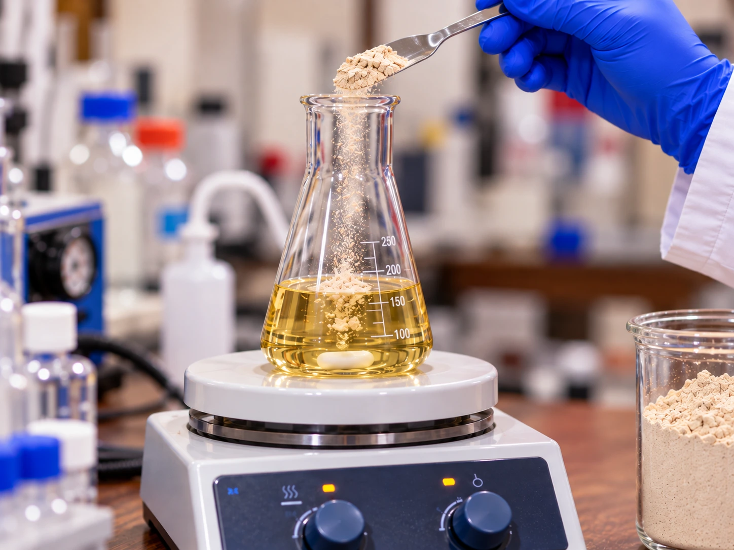 Laboratory flask and material sample preparation